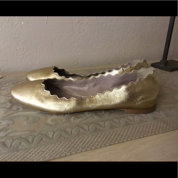 Chloe Shoes - Chloe gold scalloped flats sz 38.5/8
